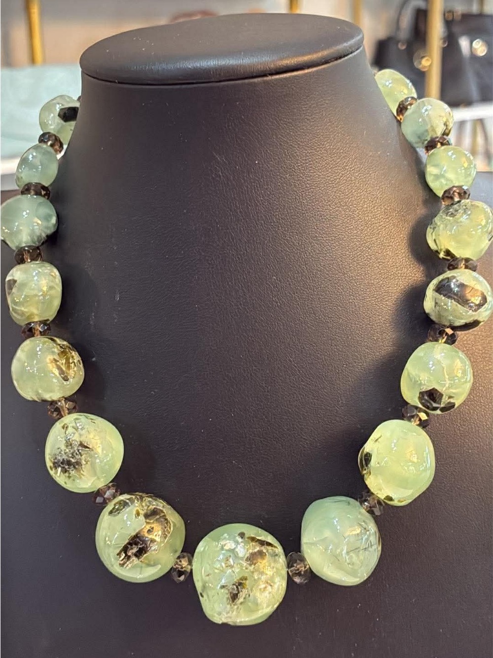 LARGE prehnite stone necklace